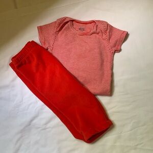 Carter’s Six month red and white striped onesie with red fleece pants